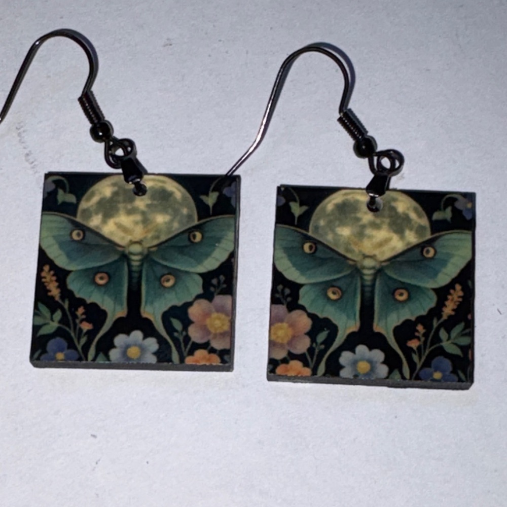 Moth and moon earrings